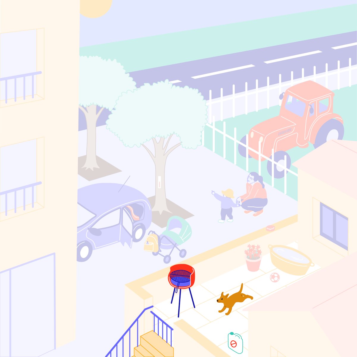 Chien, barbecue, escalier, herbicide