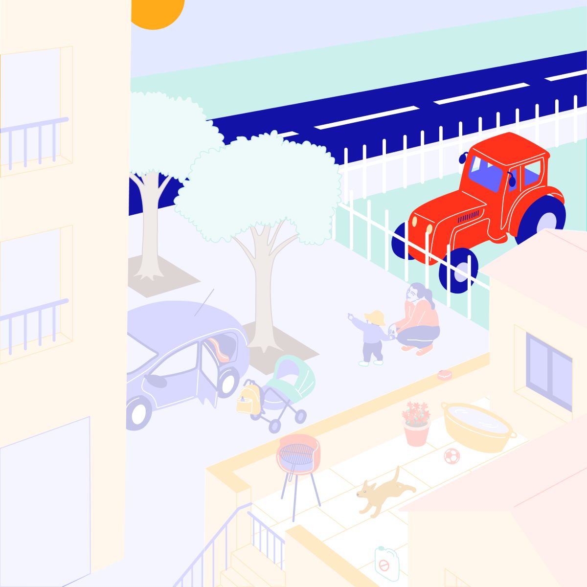Soleil, route, tracteur